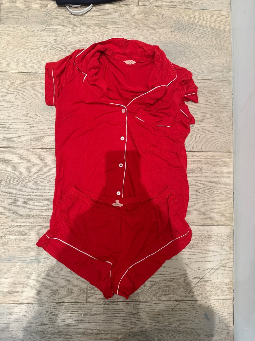 Eberjey Red Short Pajama Set with White Piping